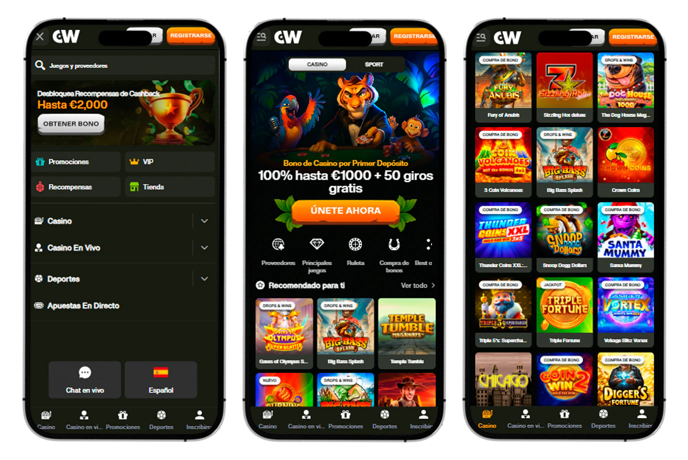 Acceso móvil a Cashwin Casino desde smartphones y tablets