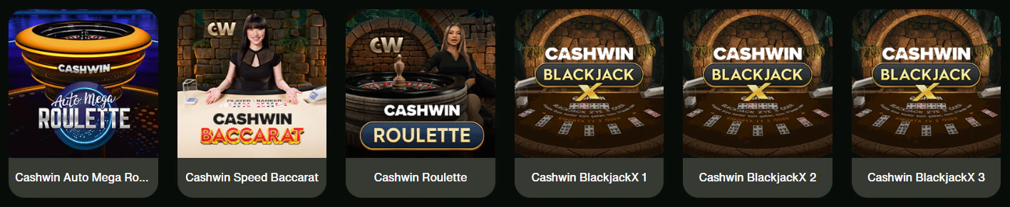 Juegos de casino y mesas en vivo disponibles en Cashwin Casino