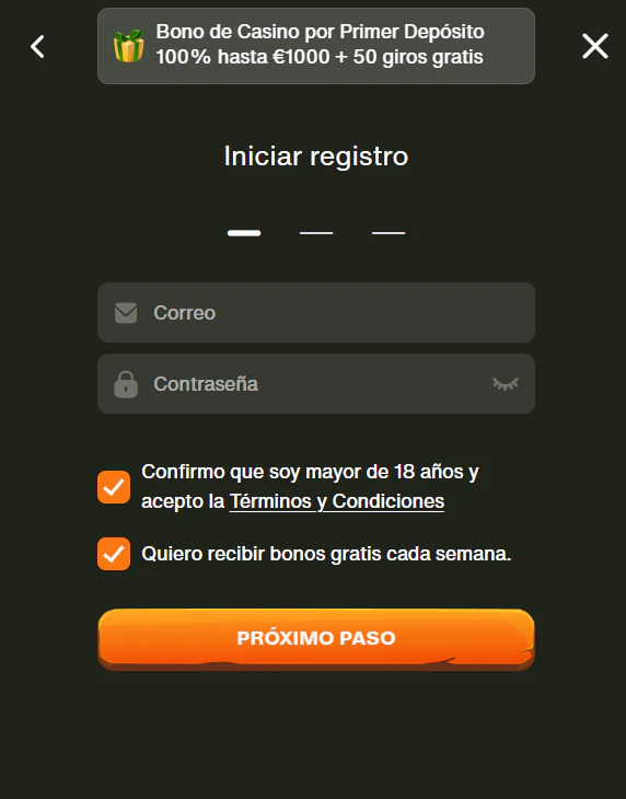 Registro de usuario e inicio de sesión en Cashwin Casino